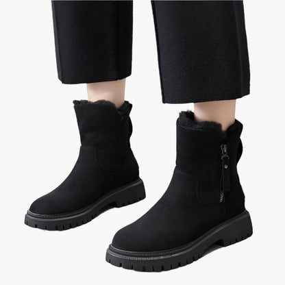 Women’s Mid-Calf Boots – Suede Look – Faux Fur Lined – Side Zipper