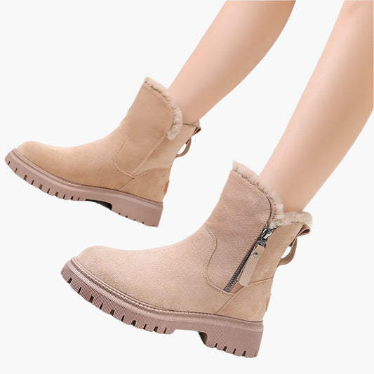 Women’s Mid-Calf Boots – Suede Look – Faux Fur Lined – Side Zipper