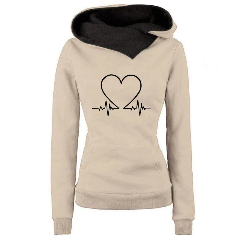 Women's Hoodie and Joggers Set - Heart Graphic - Relaxed Fit - Soft Cotton Blend
