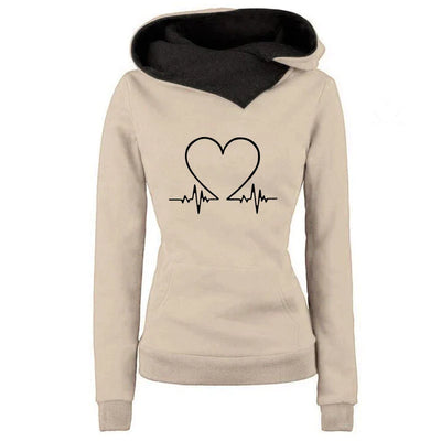 Women's Hoodie and Joggers Set - Heart Graphic - Relaxed Fit - Soft Cotton Blend