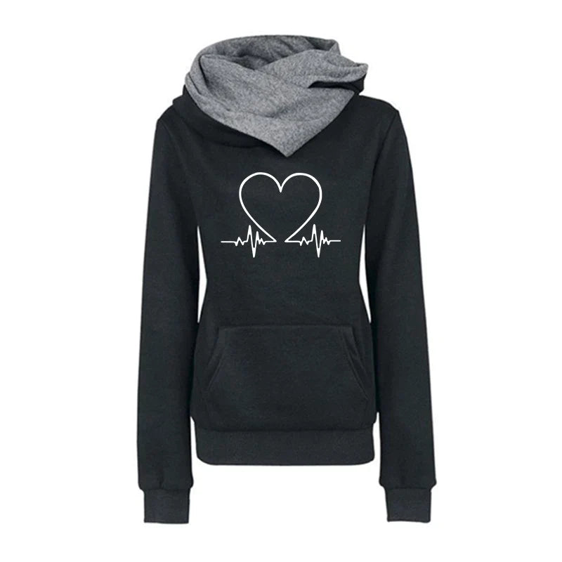 Women's Hoodie and Joggers Set - Heart Graphic - Relaxed Fit - Soft Cotton Blend