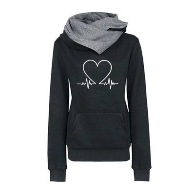 Women's Hoodie and Joggers Set - Heart Graphic - Relaxed Fit - Soft Cotton Blend