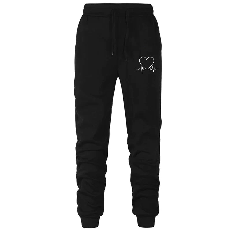 Women's Hoodie and Joggers Set - Heart Graphic - Relaxed Fit - Soft Cotton Blend