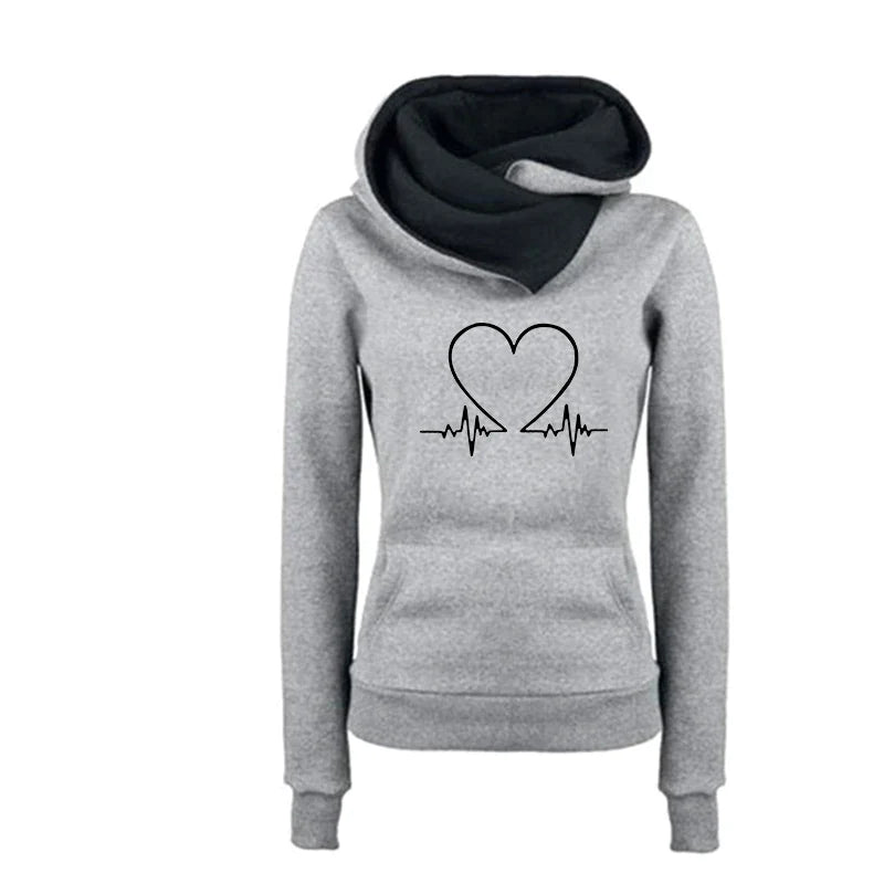 Women's Hoodie and Joggers Set - Heart Graphic - Relaxed Fit - Soft Cotton Blend