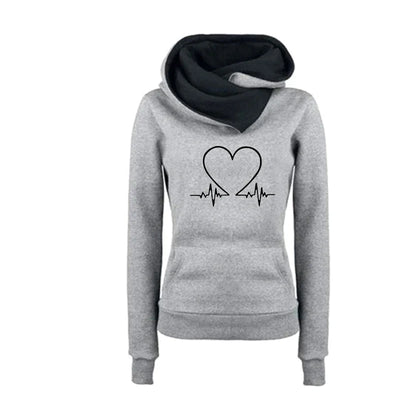 Women's Hoodie and Joggers Set - Heart Graphic - Relaxed Fit - Soft Cotton Blend