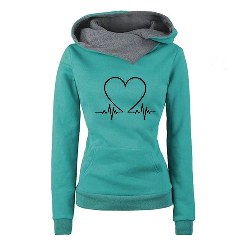 Women's Hoodie and Joggers Set - Heart Graphic - Relaxed Fit - Soft Cotton Blend