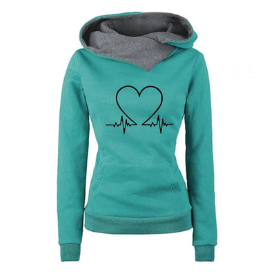 Women's Hoodie and Joggers Set - Heart Graphic - Relaxed Fit - Soft Cotton Blend