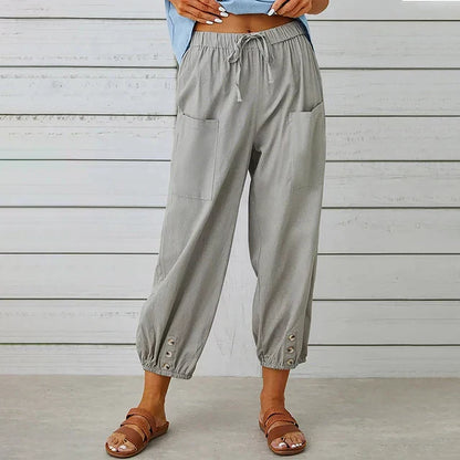 Women’s Casual Trousers – Loose Fit – Breathable Blend – Drawstring Waist – Ankle Length