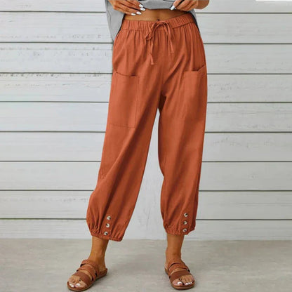 Women’s Casual Trousers – Loose Fit – Breathable Blend – Drawstring Waist – Ankle Length