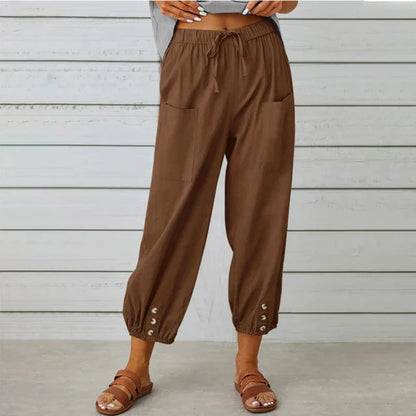 Women’s Casual Trousers – Loose Fit – Breathable Blend – Drawstring Waist – Ankle Length