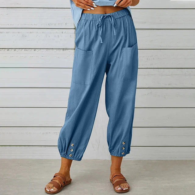 Women’s Casual Trousers – Loose Fit – Breathable Blend – Drawstring Waist – Ankle Length