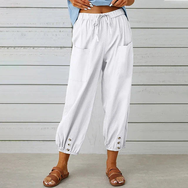 Women’s Casual Trousers – Loose Fit – Breathable Blend – Drawstring Waist – Ankle Length