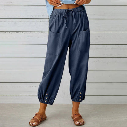 Women’s Casual Trousers – Loose Fit – Breathable Blend – Drawstring Waist – Ankle Length