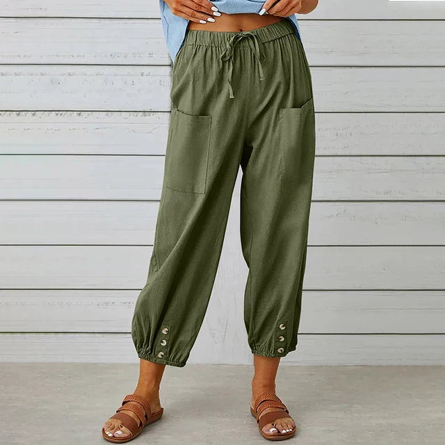 Women’s Casual Trousers – Loose Fit – Breathable Blend – Drawstring Waist – Ankle Length