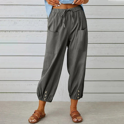 Women’s Casual Trousers – Loose Fit – Breathable Blend – Drawstring Waist – Ankle Length