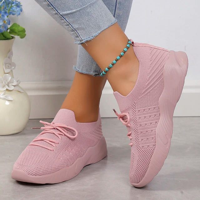 Women’s Slip-On Sneakers – Breathable Knit – Cushioned Sole – Flexible Slim Fit