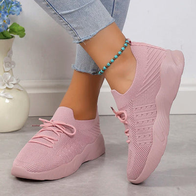 Women’s Slip-On Sneakers – Breathable Knit – Cushioned Sole – Flexible Slim Fit