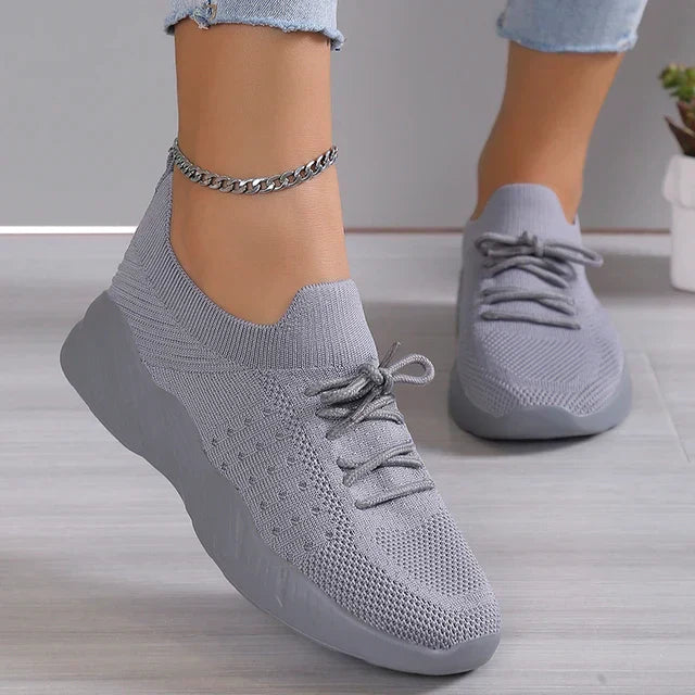 Women’s Slip-On Sneakers – Breathable Knit – Cushioned Sole – Flexible Slim Fit