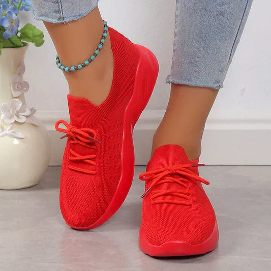 Women’s Slip-On Sneakers – Breathable Knit – Cushioned Sole – Flexible Slim Fit