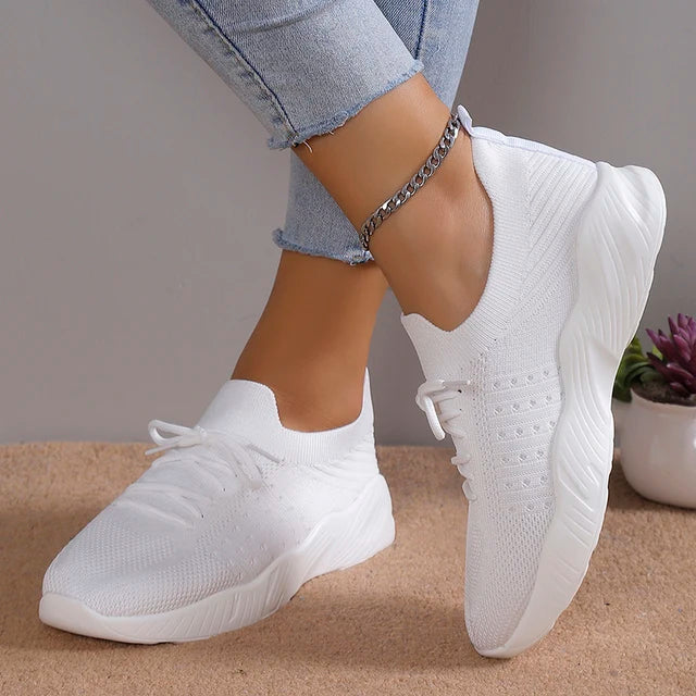 Women’s Slip-On Sneakers – Breathable Knit – Cushioned Sole – Flexible Slim Fit