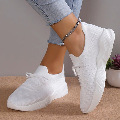 Women’s Slip-On Sneakers – Breathable Knit – Cushioned Sole – Flexible Slim Fit