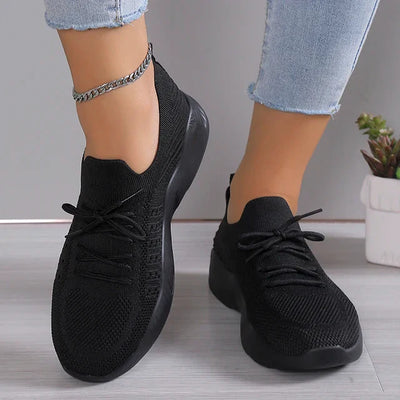 Women’s Slip-On Sneakers – Breathable Knit – Cushioned Sole – Flexible Slim Fit