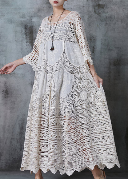 Women’s Long Dress – Oversized Fit – Hollow-Out Lace – Luxury Fabric – Three-Quarter Sleeve