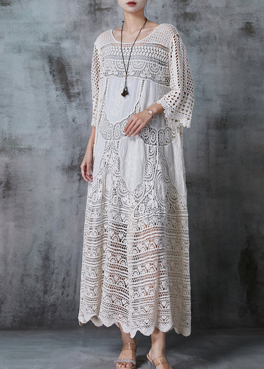Women’s Long Dress – Oversized Fit – Hollow-Out Lace – Luxury Fabric – Three-Quarter Sleeve