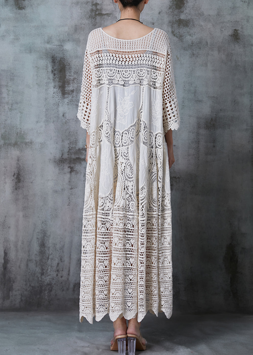 Women’s Long Dress – Oversized Fit – Hollow-Out Lace – Luxury Fabric – Three-Quarter Sleeve