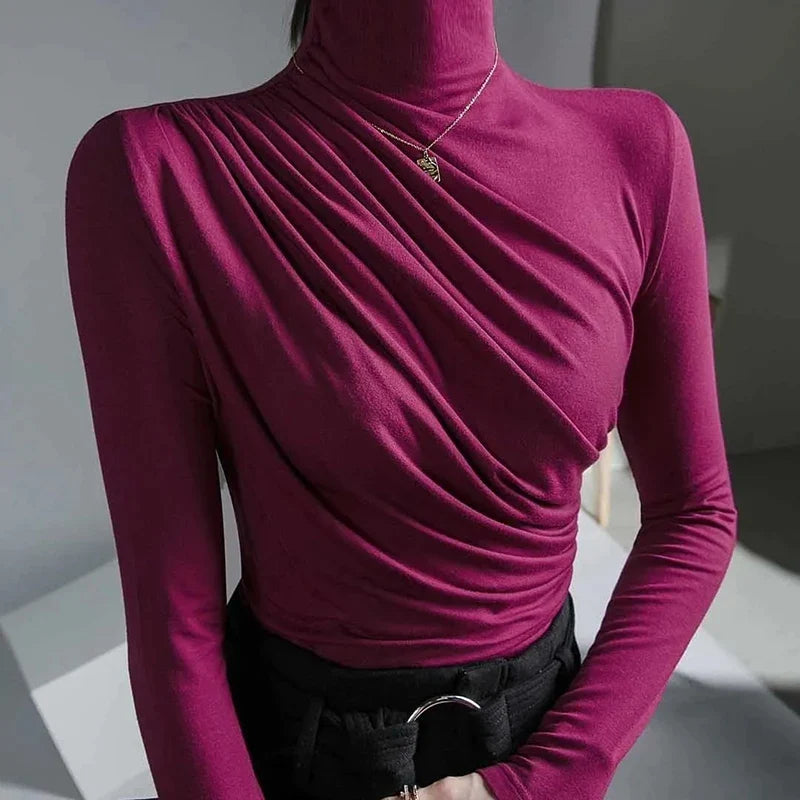 Women's Elegant Long-Sleeve Turtleneck Shirt