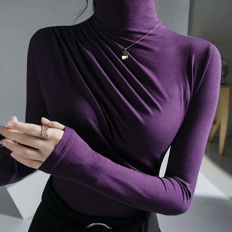 Women's Elegant Long-Sleeve Turtleneck Shirt