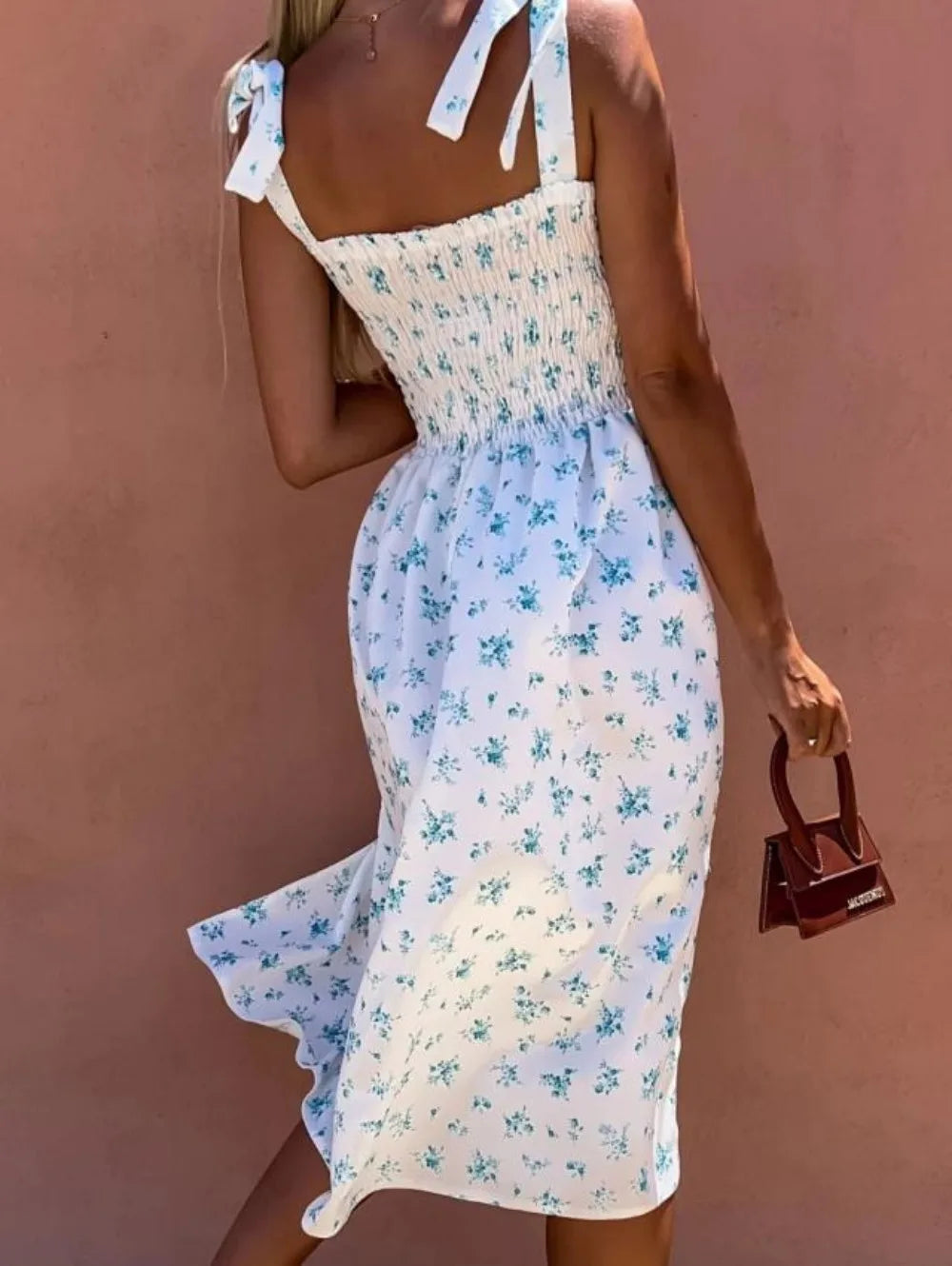 Women's Sundress - Sweetheart Neckline - A-Line Fit - Sleeveless with Side Slit - Floral Print
