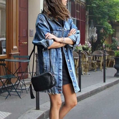 Women’s Jacket – Oversized Fit – Denim – Button-Down – Mid-Thigh Length Casual Layer