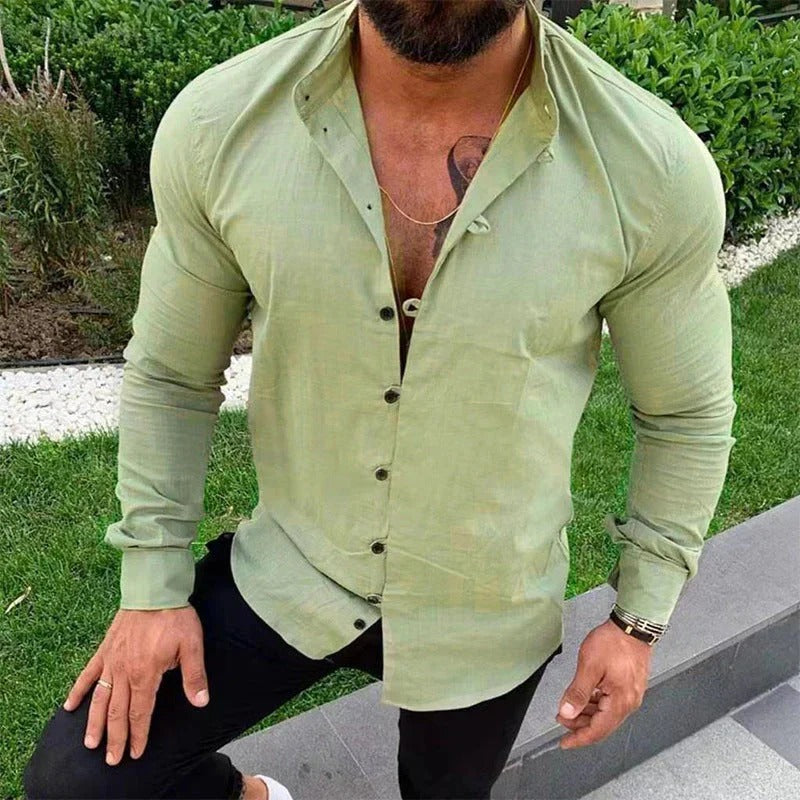 Men’s Button-Up Shirt – Slim Fit – Natural Fibers – Long Sleeve Smart Casual