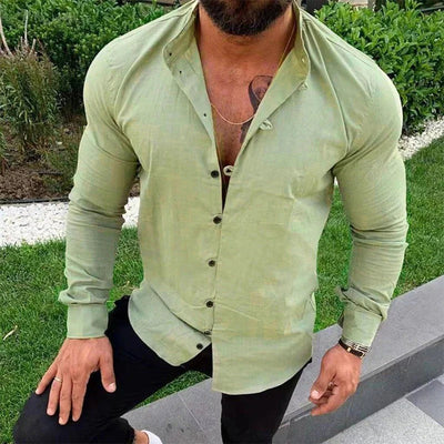 Men’s Button-Up Shirt – Slim Fit – Natural Fibers – Long Sleeve Smart Casual