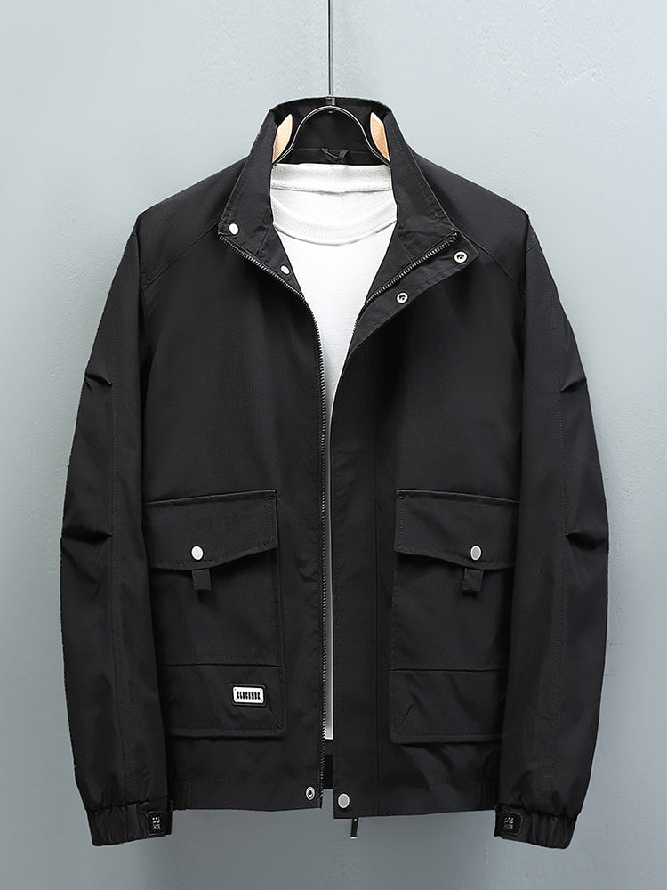Men’s Casual Jacket - Stand-Up Collar - Full Zip & Button Closure - Adjustable Cuffs