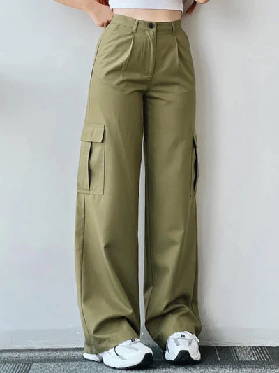 Women's vintage high waist cargo pants with straight legs