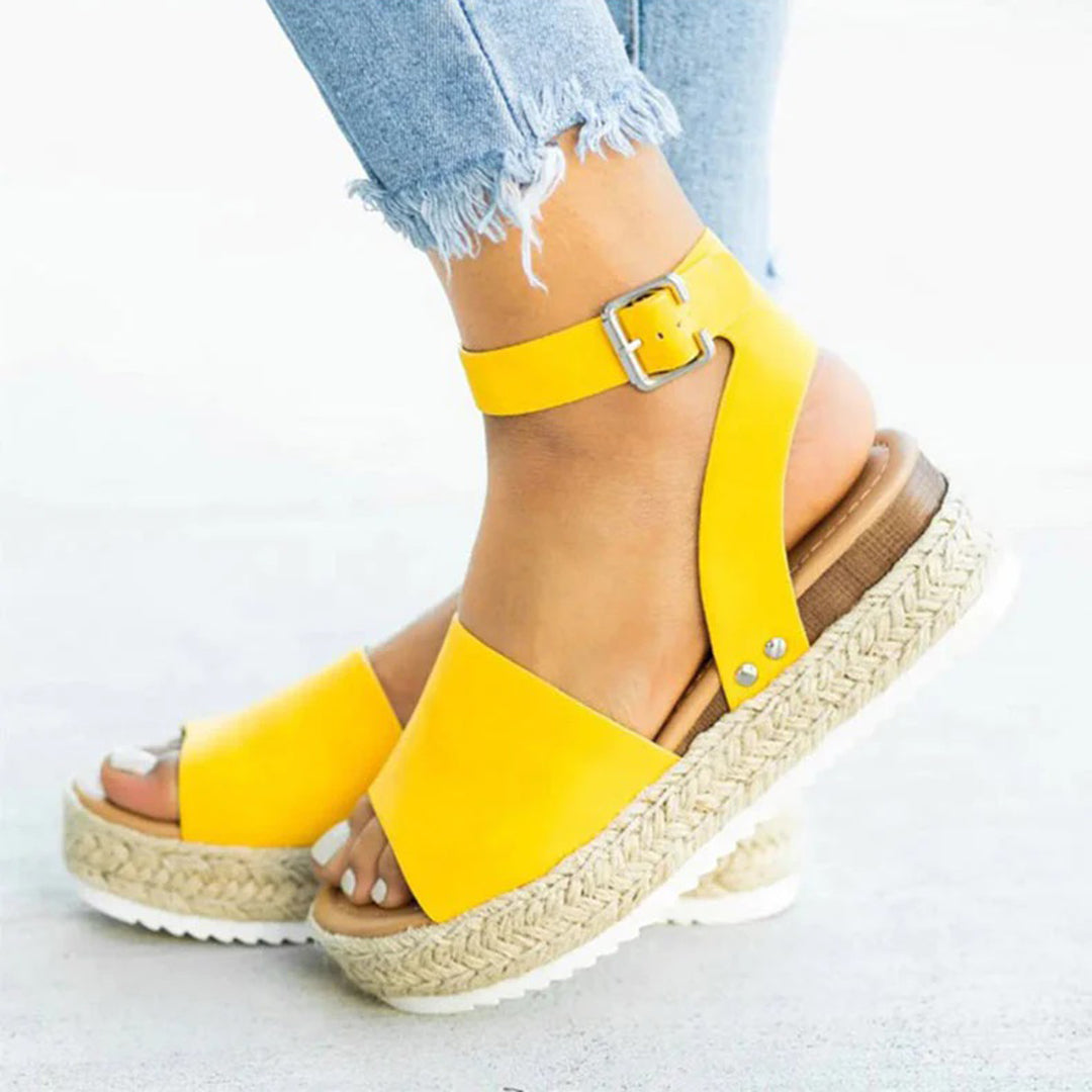 Women's Platform Sandals - Espadrille Sole - Adjustable Ankle Strap - Toe Band