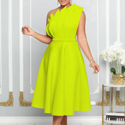 Women's blooming romantic one shoulder flare dress