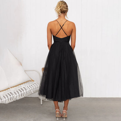 Women’s Midi Dress – Fitted Bodice – A-Line Silhouette – Sheer Layer