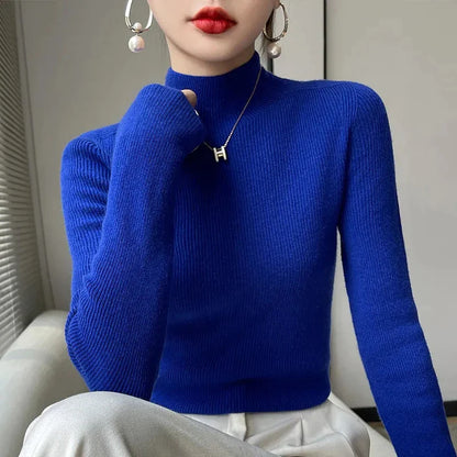 Women's knit sweater with half turtleneck and long sleeves