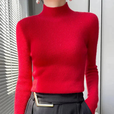 Women's knit sweater with half turtleneck and long sleeves