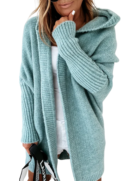 Women’s Cardigan – Oversized Fit – Knitted Wool Blend – Hooded Open Front Layering