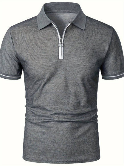 Men’s Polo Shirt – Slim Fit – Short Sleeve – Quarter Zip – Stylish Contrast Detail