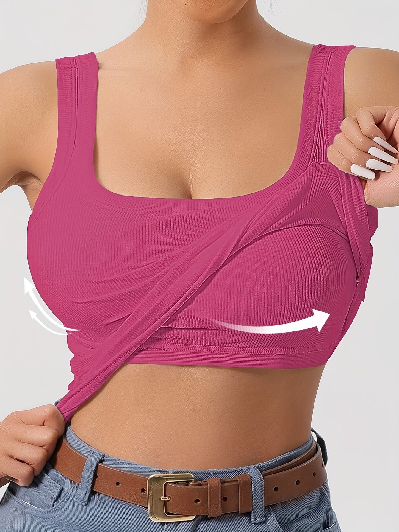 Ribbed crop tank top with built-in support for women