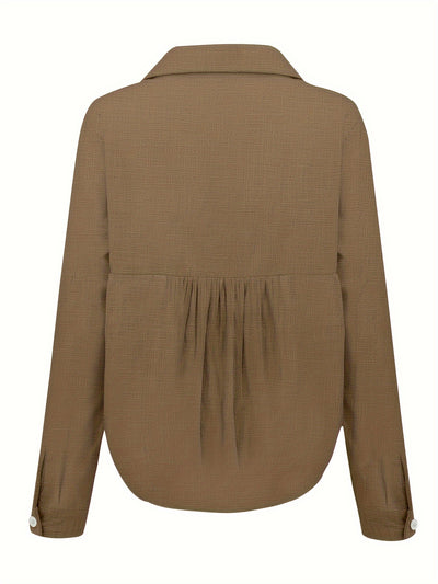 Women's Button-Up Shirt - Lightweight Linen Blend - Long Sleeve - Relaxed Fit