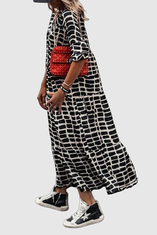 Women's Long Dress - Geometric Pattern - Loose Fit - Comfortable Casual Wear