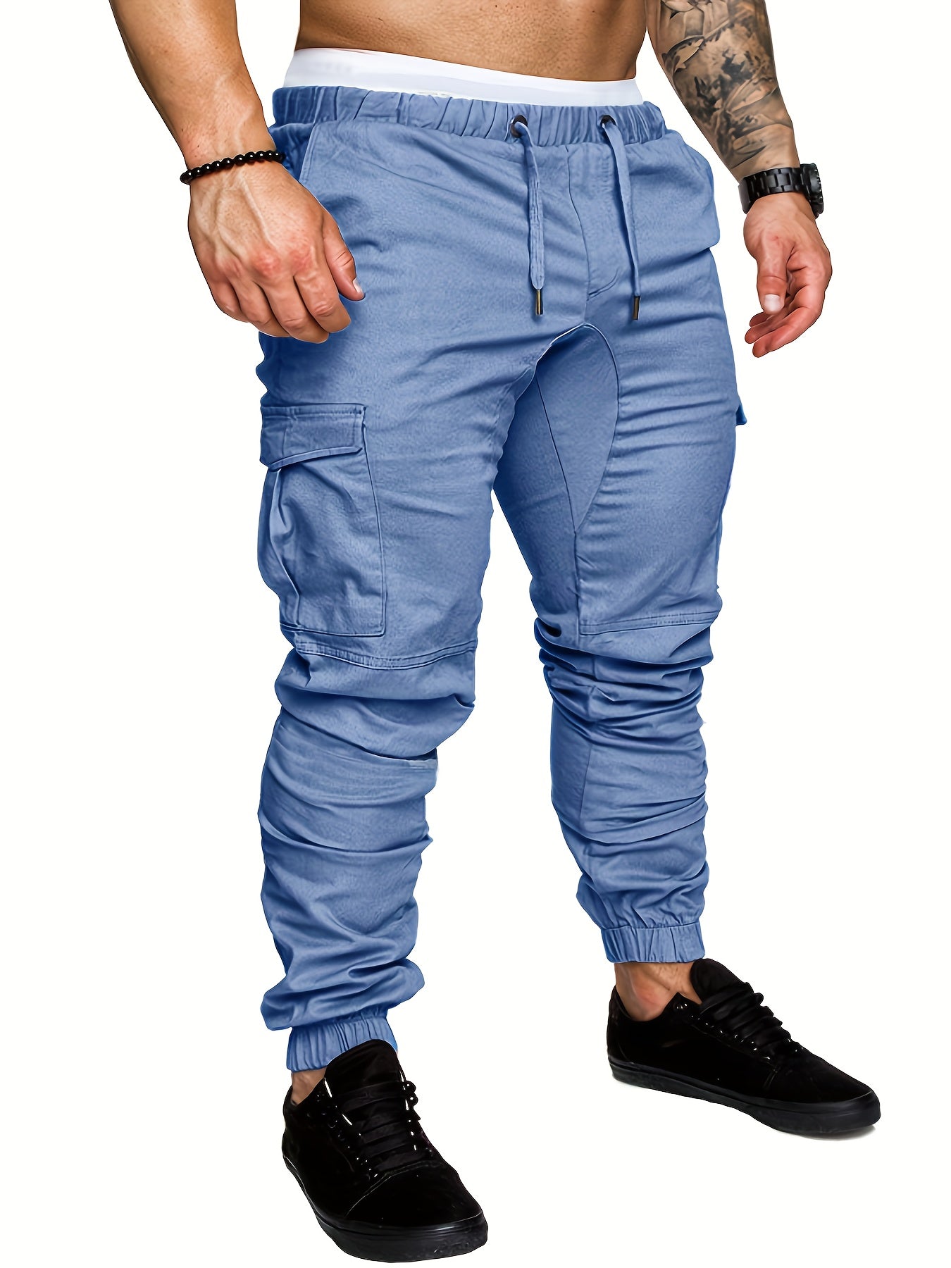 Men's Cargo Joggers - Elastic Waist - Tapered Fit - Multiple Pockets - Casual Wear