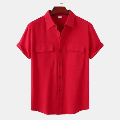 Men’s Short Sleeve Shirt – Relaxed Fit – Natural Fibers – Button Down – Chest Pockets