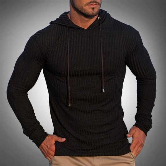 Men’s Slim Fit Hoodie - Ribbed Knit - Long Sleeve - Adjustable Drawstring